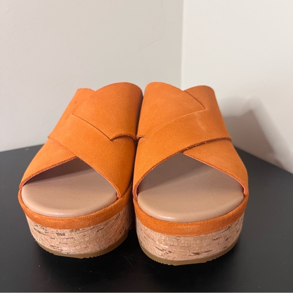 Sorel Cameron Desert Sun/Gum Women's Suede Flatform Mules - Picture 2 of 8